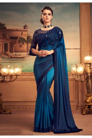 Blue silk party wear saree 25005