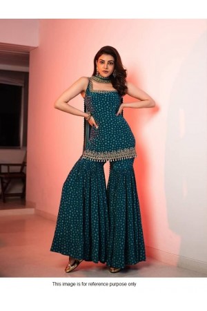 Bollywood Kajal Agrawal inspired teal blue sharara