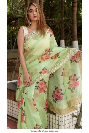 Bollywood model green organza silk saree