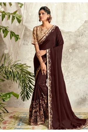Brown crepe silk saree with blouse 21015