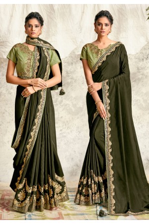 Green crepe silk festival wear saree 21012
