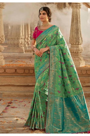 Green silk festival wear saree 13332