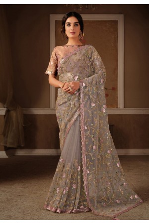 Grey net party wear saree 21307