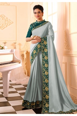 Grey silk party wear saree 316