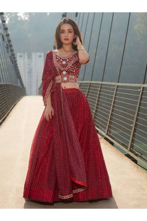 Maroon chiffon polka dot designer lehenga choli