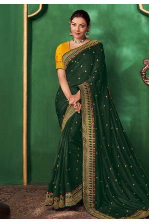 Kajal aggarwal green art silk bollywood saree 5157