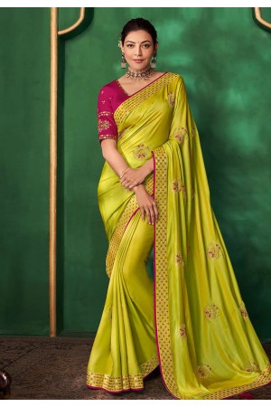 Kajal aggarwal green art silk festival wear saree 5159