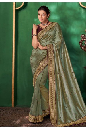 Kajal aggarwal green art silk party wear saree 5155