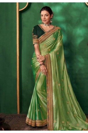 Kajal aggarwal light green art silk saree with blouse 5161