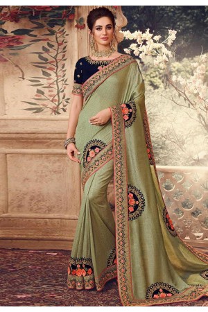 Light green silk embroidered party wear saree 1063