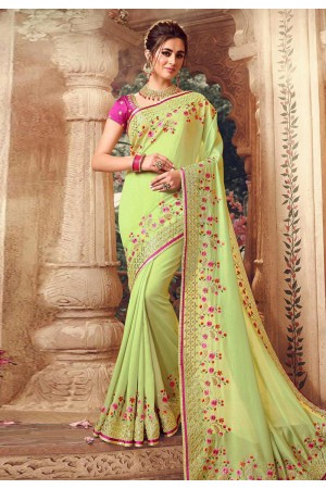 Light green silk embroidered party wear saree 1071