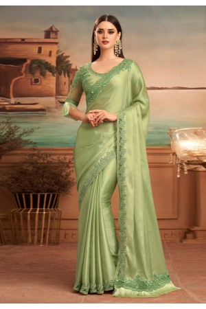 Light green silk party wear saree 25017