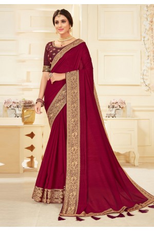 Magenta silk saree with blouse 1701