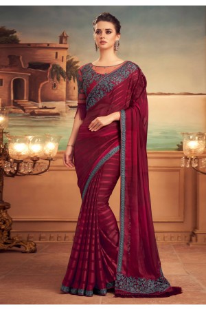 Maroon silk party wear saree 25006