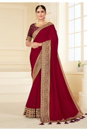 Maroon silk saree with blouse 1709