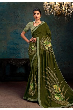 Mehndi silk stone work saree 21110