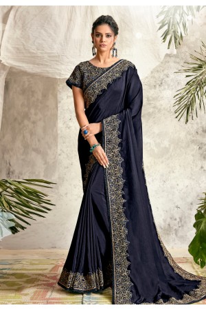 Navy blue silk party wear saree 21016