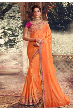 Orange georgette embroidered festival wear saree 1067