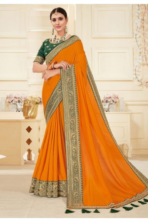Orange silk festival wear saree 1707