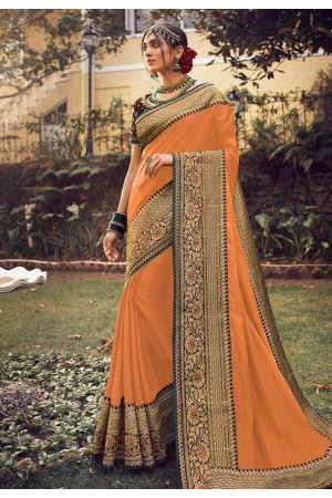 Orange viscose saree with blouse 6408