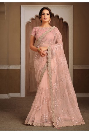 Peach net party wear saree 21309