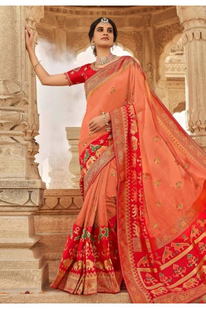 Peach silk saree with blouse 13328