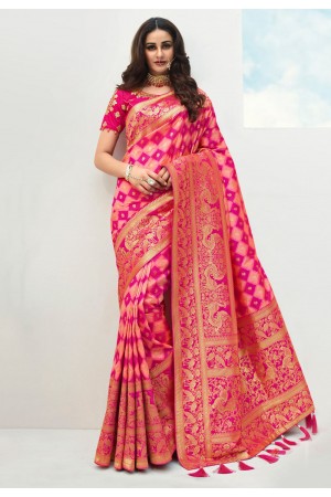 Pink banarasi silk festival wear saree 10100