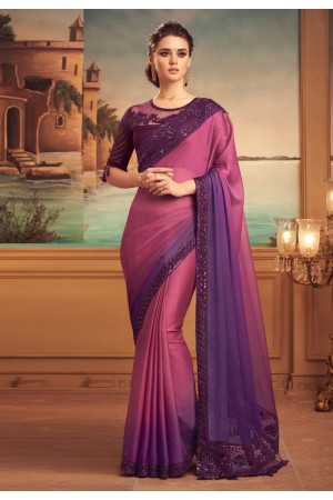 Pink chiffon saree with blouse 25016