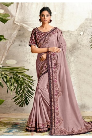 Pink crepe silk party wear saree 21011