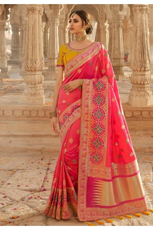 Pink silk saree with blouse 13334