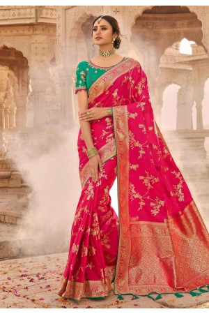 Pink silk saree with blouse 13339