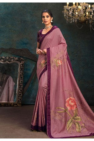 Pink silk stone work saree 21112