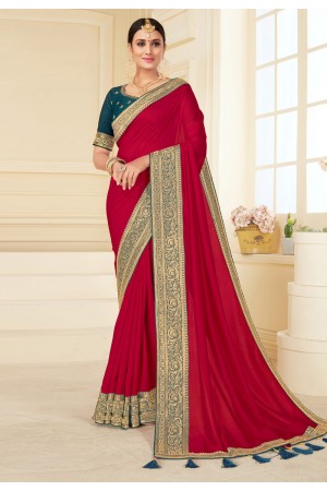 Red silk festival wear saree 1705