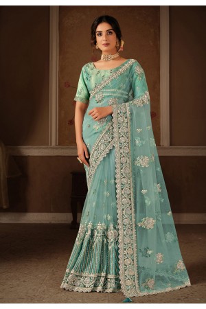 Sea green net party wear saree 21308