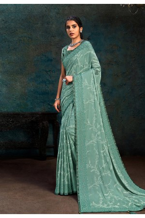 Sea green silk stone work saree 21115