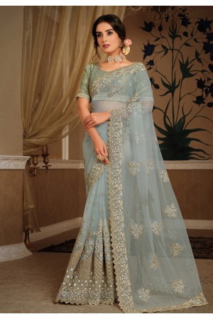 Sky blue net party wear saree 21311