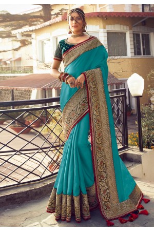 Sky blue silk party wear saree 6406