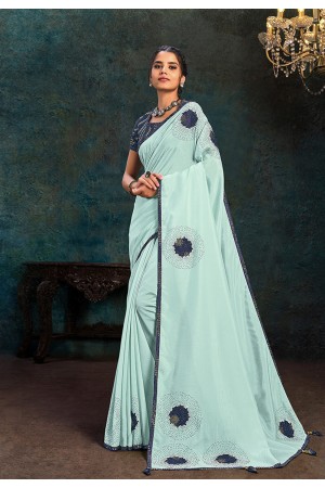 Sky blue silk saree with blouse 21113
