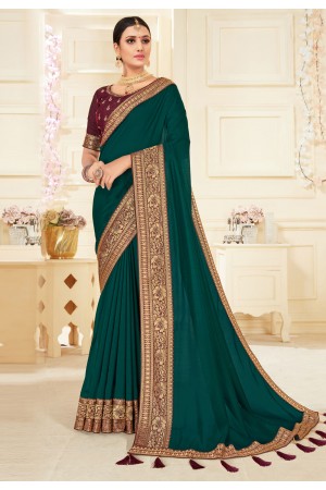 Teal silk festival wear saree 1702