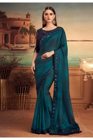 Teal silk party wear saree 25014