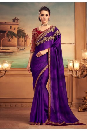 Violet silk festival wear saree 25013