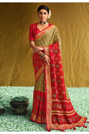 Beige brasso saree with blouse 1011