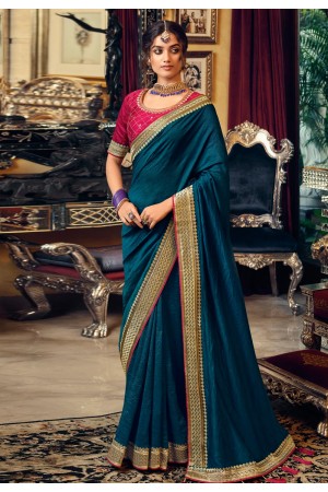 Blue silk saree with blouse 3410