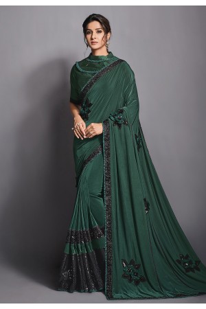 Green lycra festival wear saree 41805