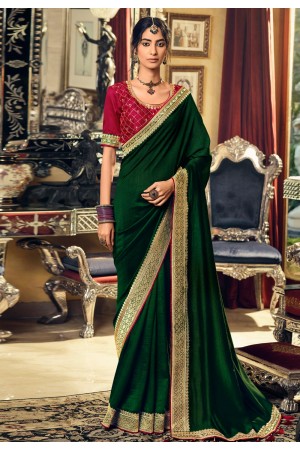 Green silk festival wear saree 3405