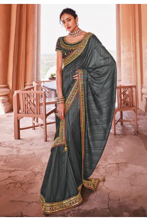 Grey organza saree with blouse 21015