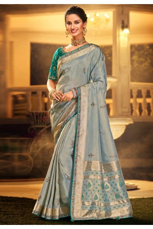 Grey silk saree with blouse 1507