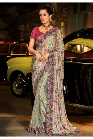 Grey silk saree with blouse 6001