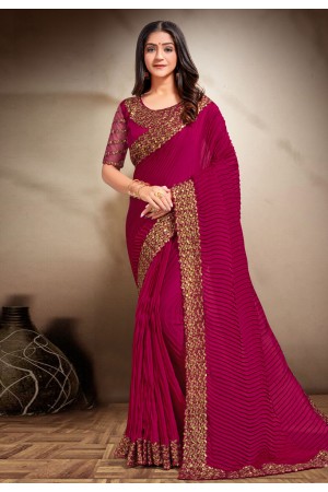Magenta satin silk saree with blouse 354B