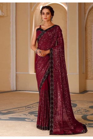 Maroon georgette festival wear saree 381A